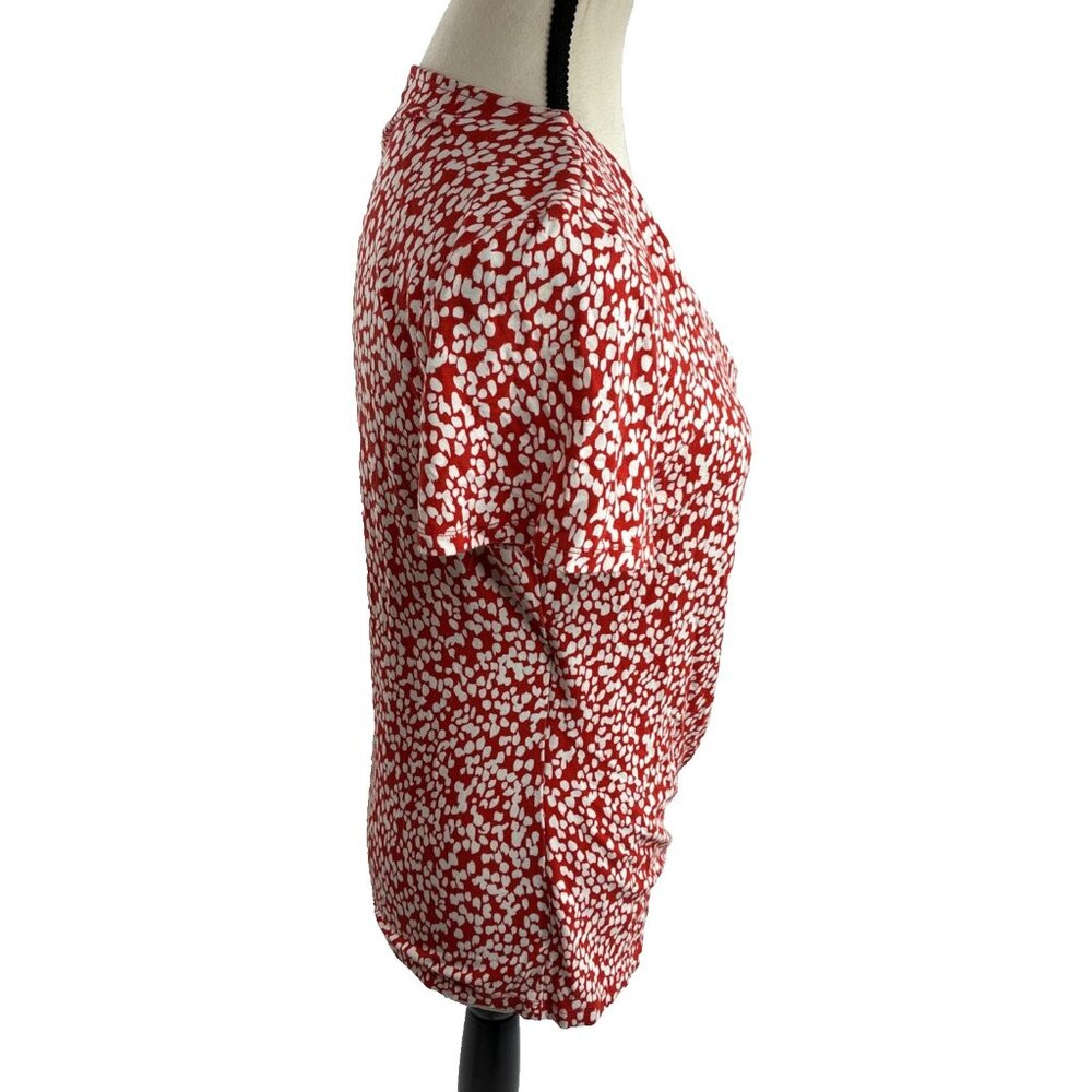 Talbots Womens Top S Petite Red White Print Faux Wrap Short Sleeve Stretch - Picture 4 of 7